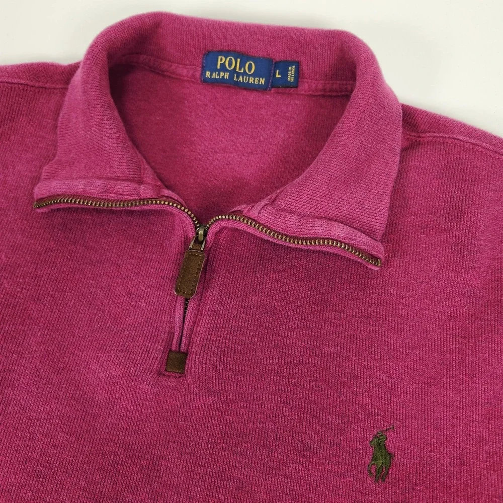 Polo Ralph‎ Lauren Sweater Mens L Magenta Quarter Zip Mock Neck Cotton Pullover